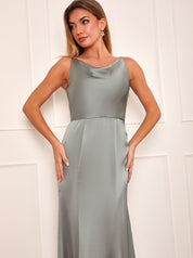 Cowl Neck Satin Slip Maxi Dress in Grey