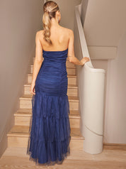 Bandeau Tulle Bodycon Maxi Dress in Navy