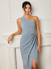 One Shoulder Maxi Dress in Sage Green