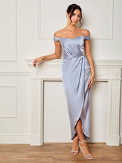 Bardot Wrap Satin Maxi Dress in Blue