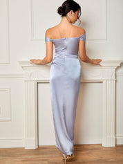 Bardot Wrap Satin Maxi Dress in Blue