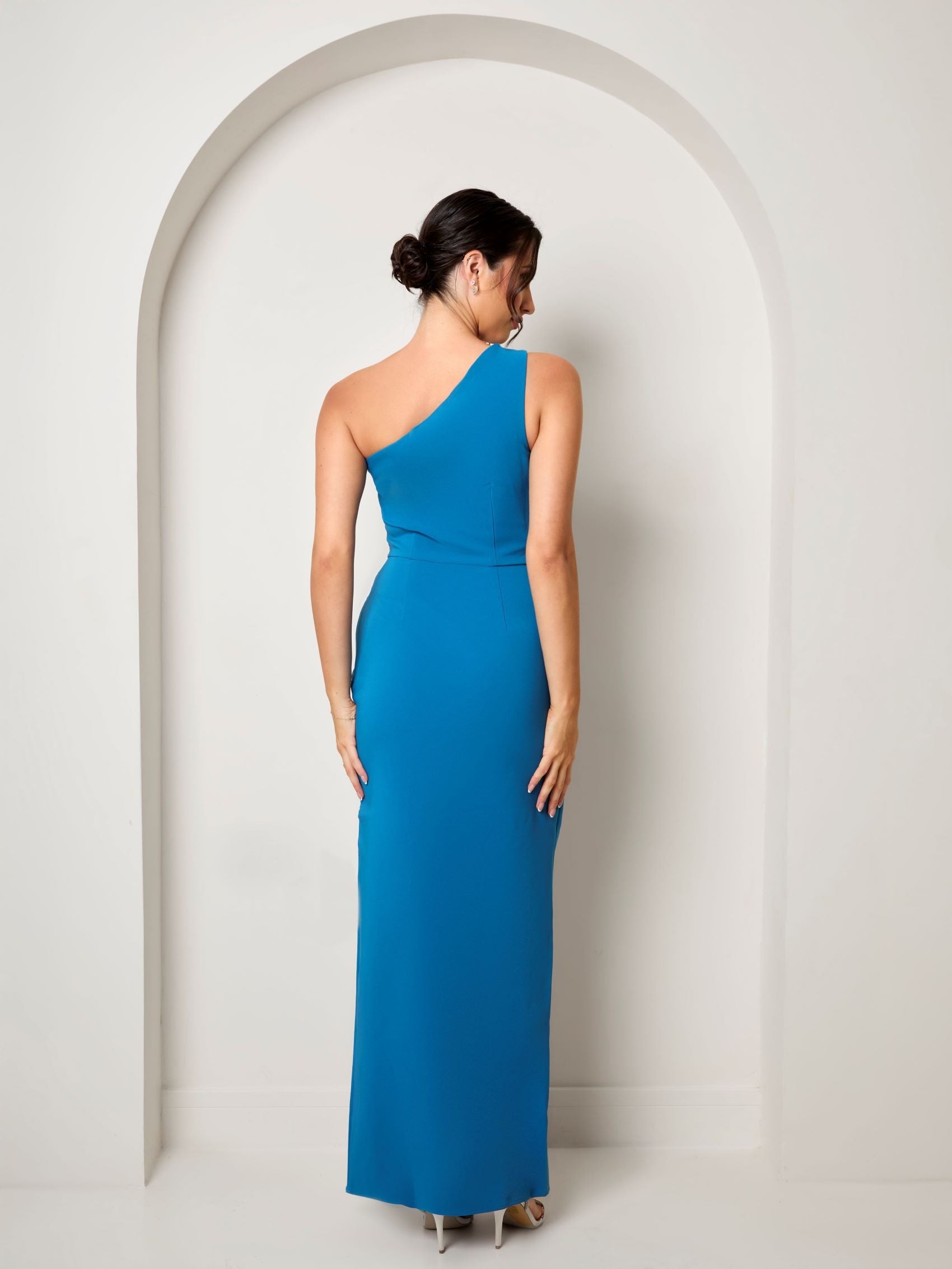 One Shoulder Bodycon Maxi Dress in Blue