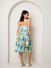 Sleeveless Floral Print Midi Dress in Blue