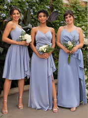Satin Finish Drape Maxi Dress in Blue
