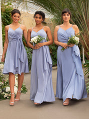 Satin Cami Strap Wrap Midi Dress in Blue