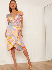 Print Wrap Midi Skirt in Pink