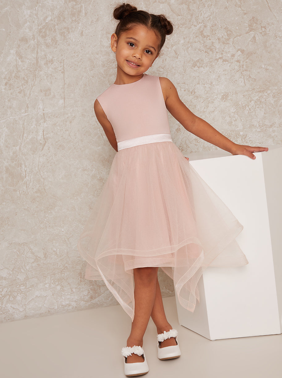 Girls Tulle Skirt Dress With Bow Back In Pink
