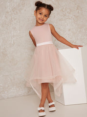 Girls Tulle Skirt Dress With Bow Back In Pink