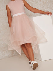 Girls Tulle Skirt Dress With Bow Back In Pink