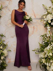 Cowl Neck Satin Slip Maxi Dress in Purple