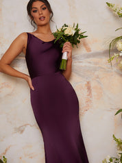 Cowl Neck Satin Slip Maxi Dress in Purple