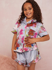 Girls Floral Pyjama Short Set in Blue
