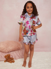 Girls Floral Pyjama Short Set in Blue
