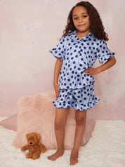 Girls Spot Print Pyjama Short Set in Blue