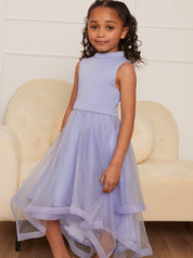 Younger Girls Tulle Layered Midi Dress in Blue