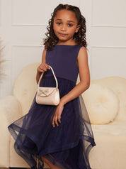 Younger Girls Tulle Layered Midi Dress in Navy