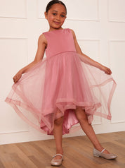 Younger Girls Tulle Layered Midi Dress in Pink