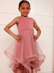 Younger Girls Tulle Layered Midi Dress in Pink