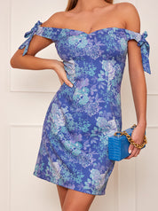 Bardot Floral Mini Dress in Blue