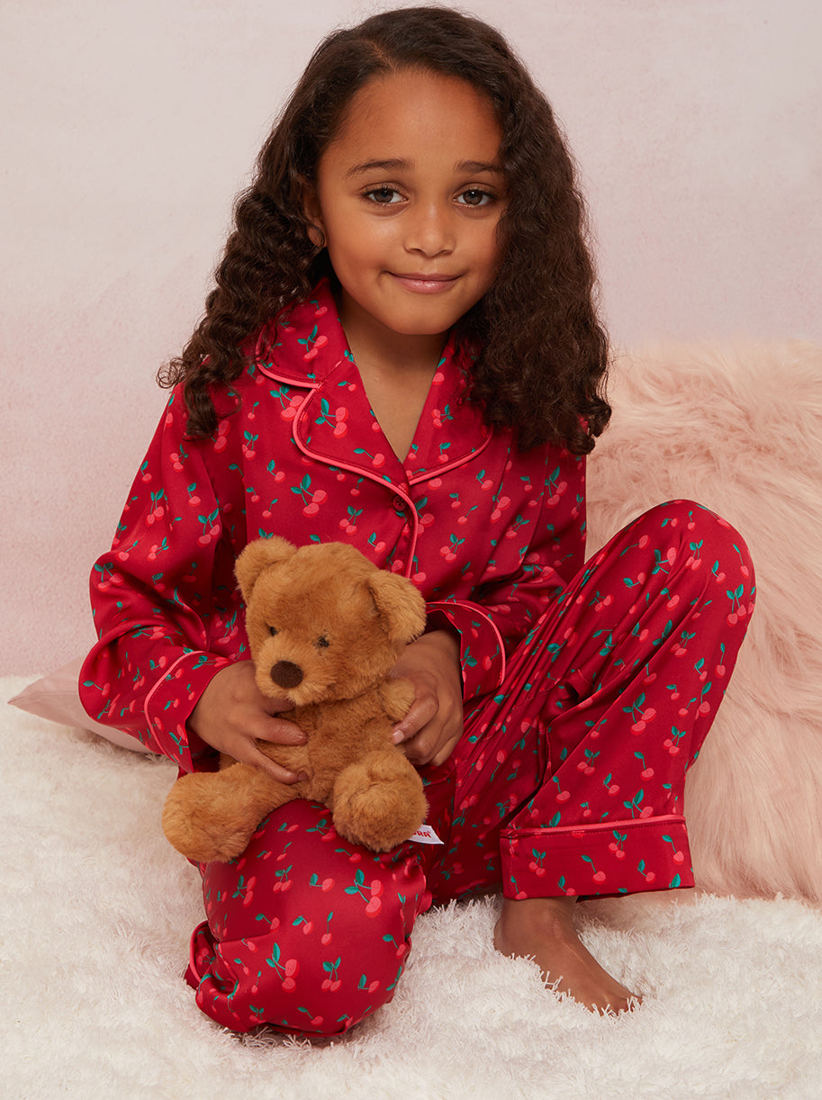 Girls Cherry Pyjama Set in Red