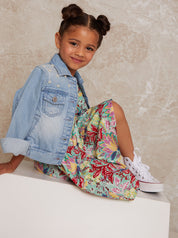 Girls Puff Sleeve Tiered Day Dress in Multi Floral Print