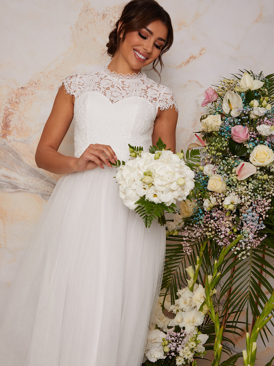 Premium Lace Backless Wedding Dress in White