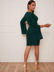 V Neck Split Sleeve Bodycon Mini Dress in Green