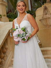 Sequin Bodice Tulle Maxi Wedding Dress in White