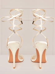 High Heel Lace-Up Sandals in Cream