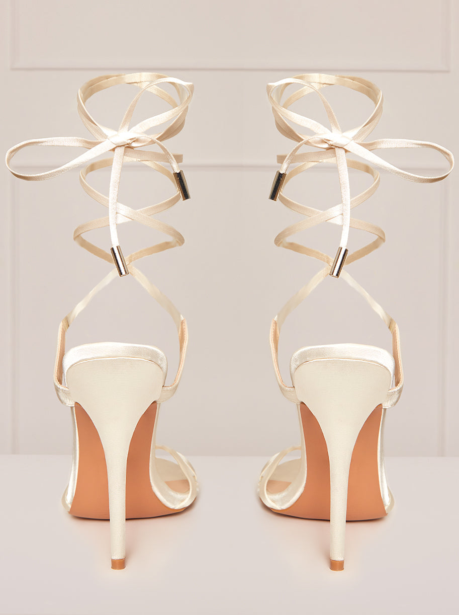 High Heel Lace-Up Sandals in Cream