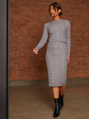 All-Over Cable Knit Cropped Jumper in Grey