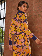 Abstract Floral Print High Neck Jumper in Multi