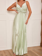 Satin Cami Strap Pleated Maxi Dress in Mint