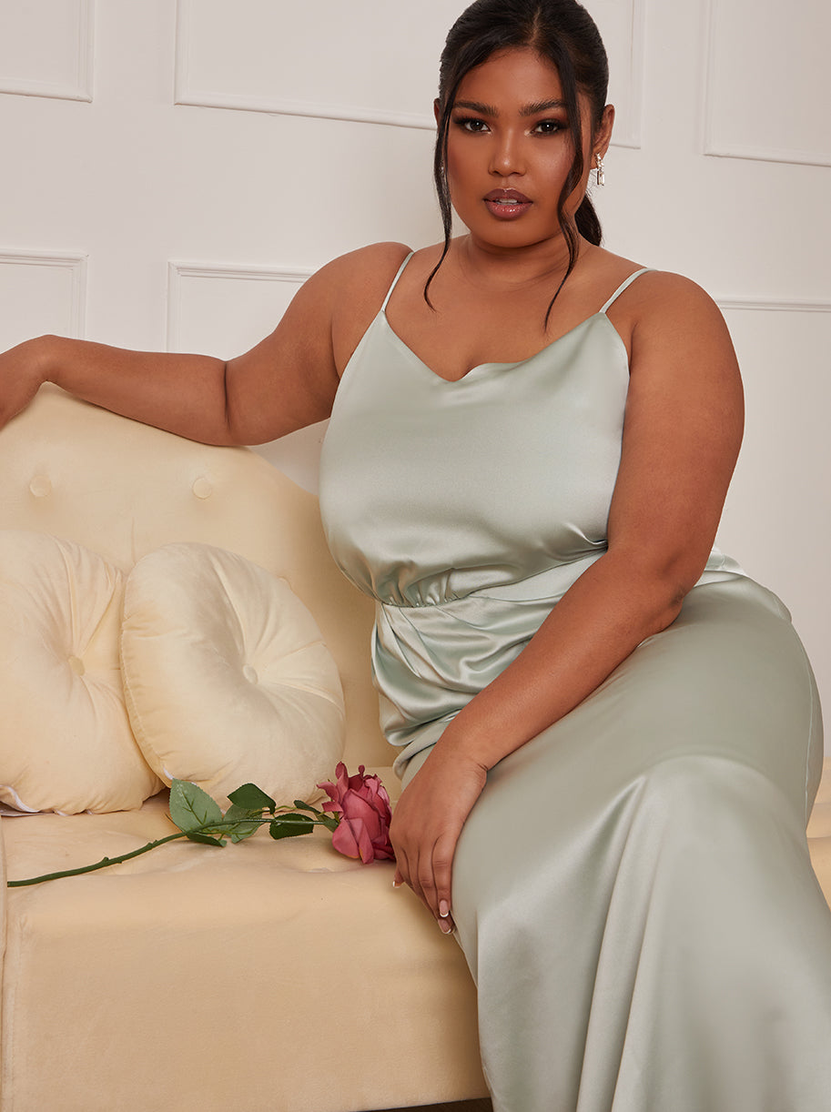 Plus Size Satin Cami Strap Maxi Dress in Mint