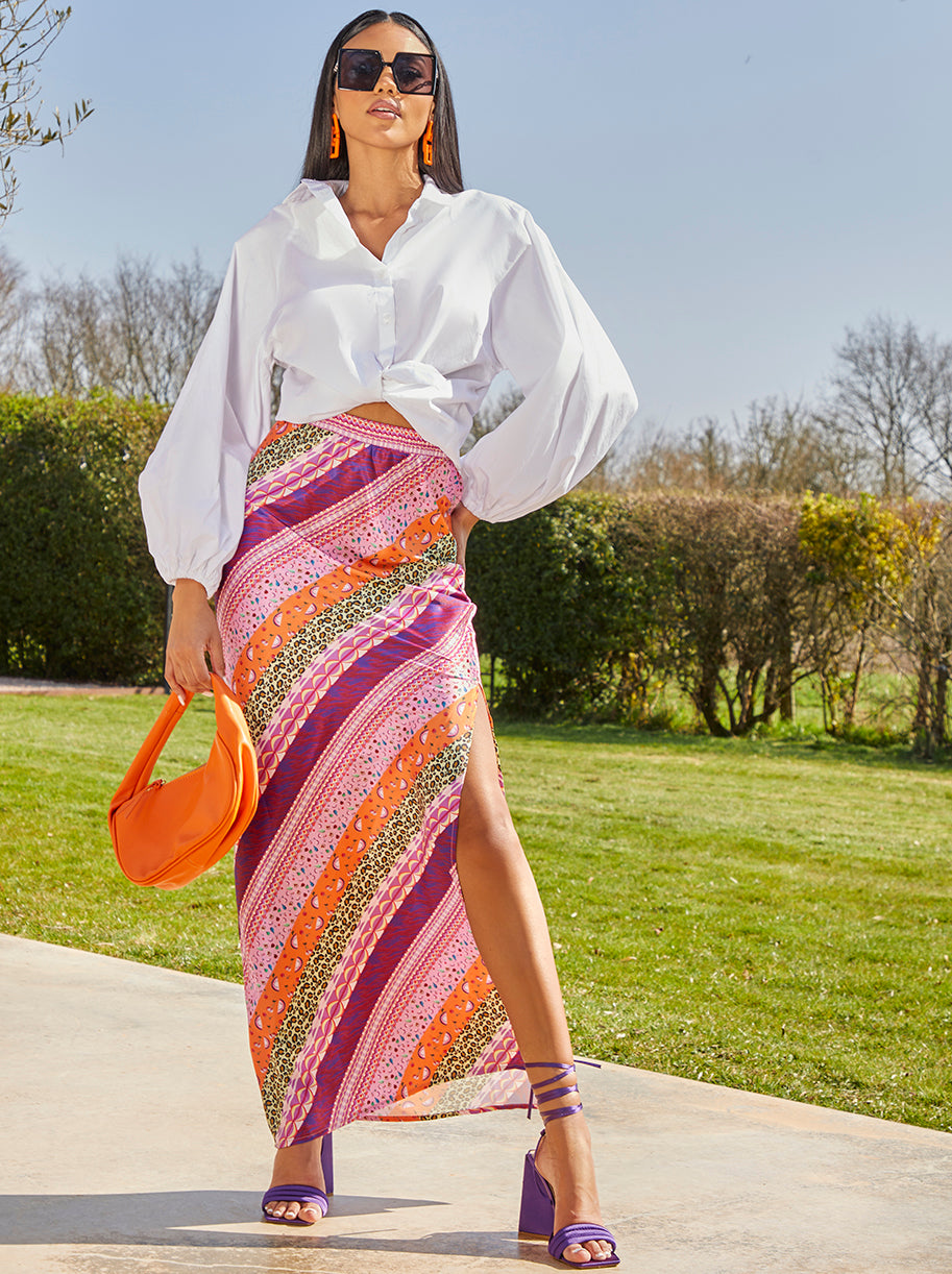 Abstract Printed Maxi Skirt In Purple