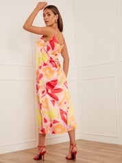 Abstract Print Midi Slip Dress in Orange