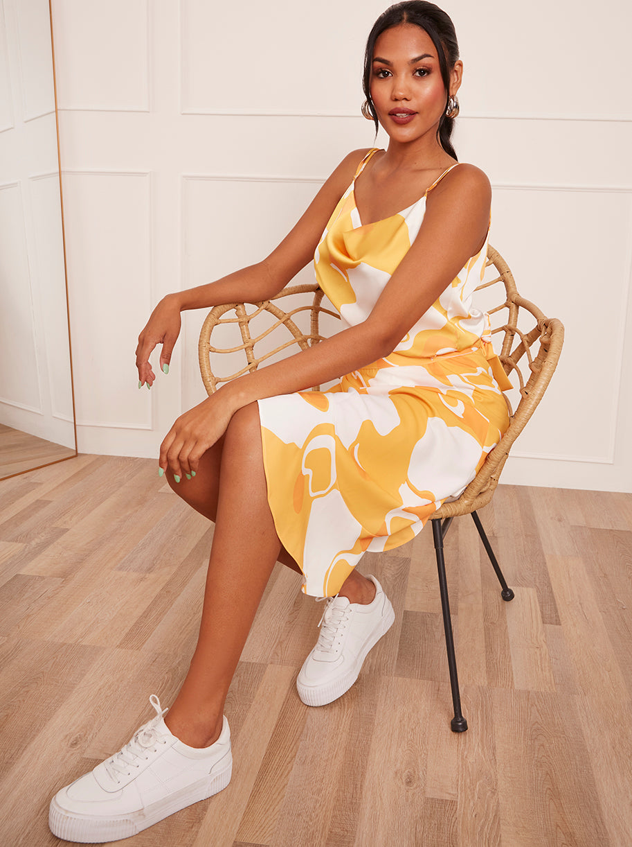 Cowl Neck Printed Cami Top in Yellow