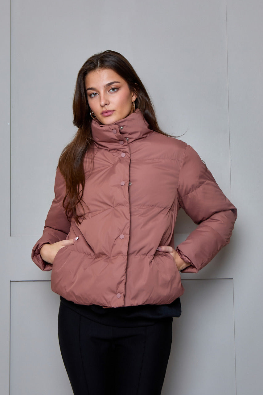 Cropped Padded Puffer Coat in Rust